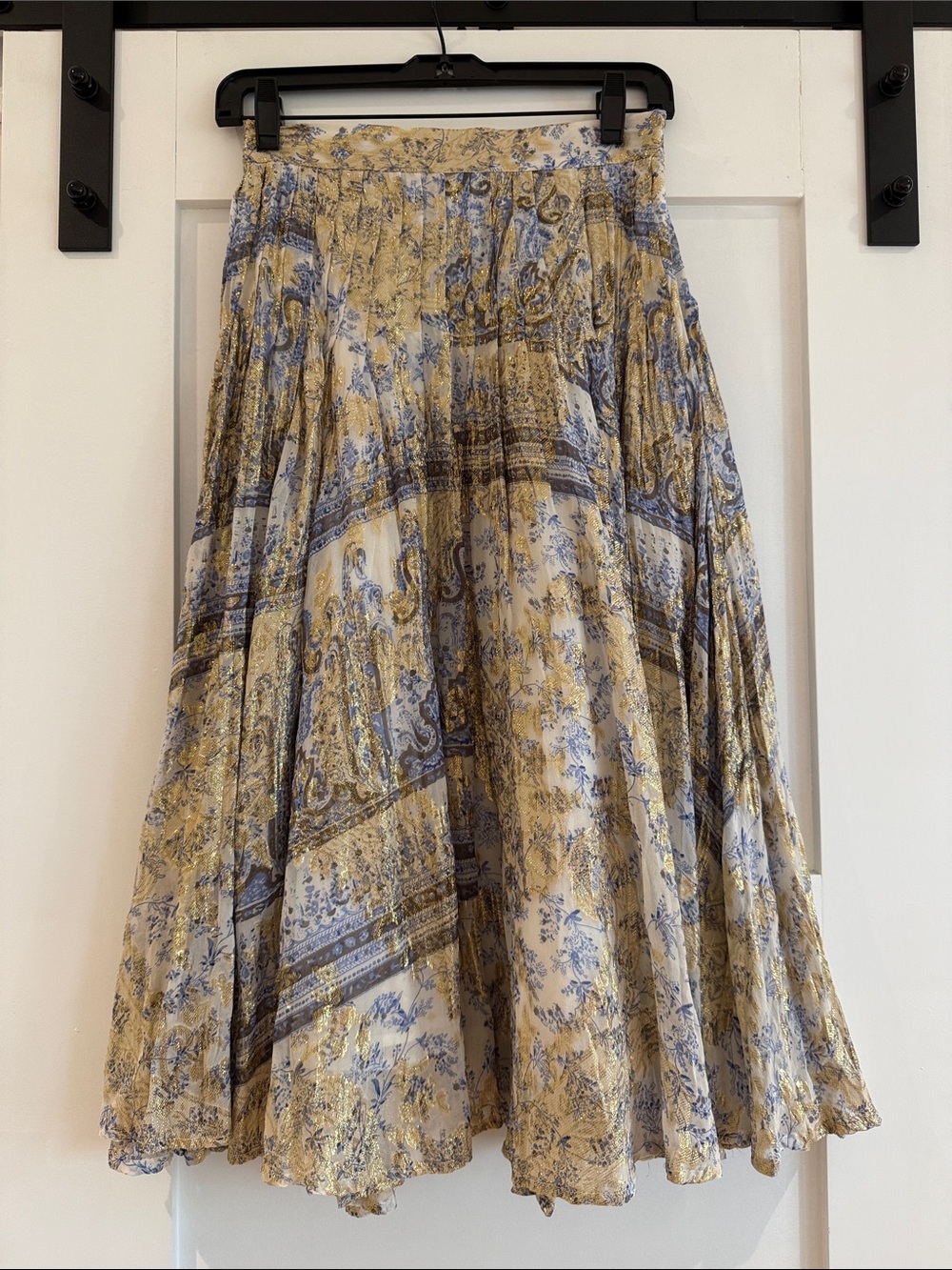 Soft Surroundings Blue and Gold Paisley A-Line Midi Skirt
